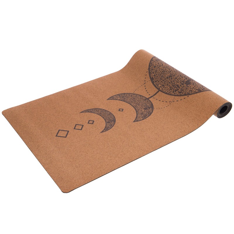 Tapis de yoga en liège orné de motifs symboliques